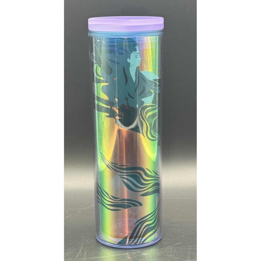 Starbucks Iridescent Mermaid Tumbler Purple Lid Hot Or Cold Cup 24 oz